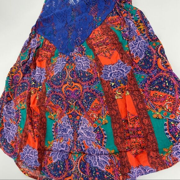 Free People Count Me In Trapeze Boho Tunic Tank Red Hot Combo Paisley XS - Picture 4 of 13